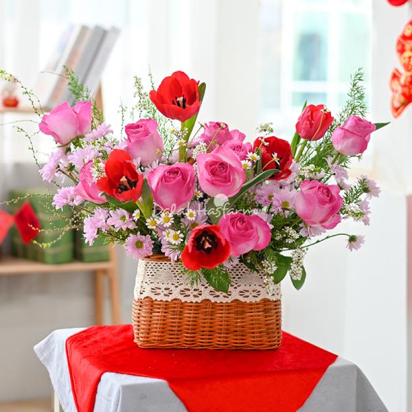 Giỏ Hoa Sắc Xuân Rộn Ràng 027